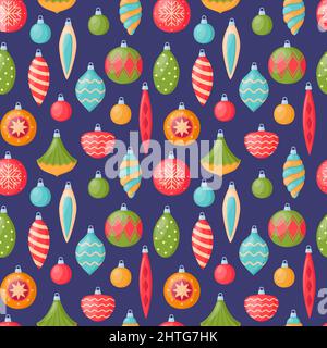 Bright seamless pattern with christmas tree decorations, vector illustration Stock Vector