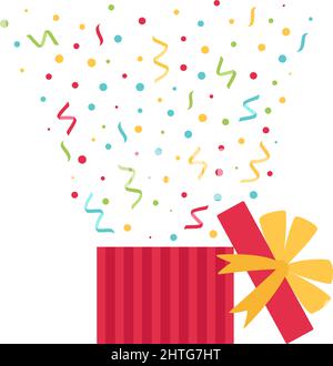 Open gift box with colorful confetti, vector illustration Stock Vector