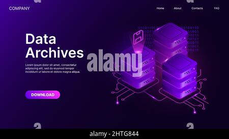 Data Archives Banner Template. Isometric Safety technologies Concept. Web page design. Vector illustration Stock Vector