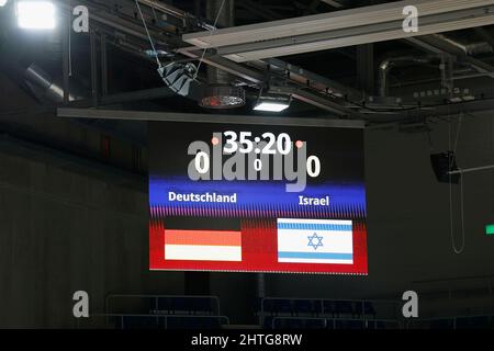firo : Basketball: February 28th, 2022, Germany - Israel, FIBA Basketball World Cup Qualifiers, Group D scoreboard Stock Photo