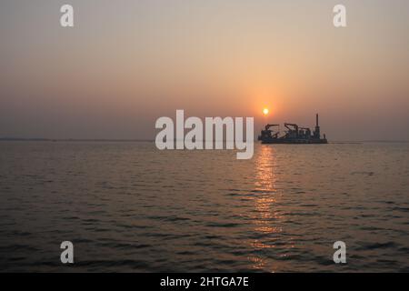 Pasur River a big river in the sundarbans area as an extension of the Rupsa river.It is the deepest river in Bangladesh. Stock Photo