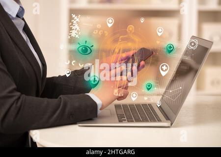 Doctor working on laptop with healthcare concept Stock Photo