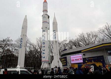 Non Exclusive: DNIPRO, UKRAINE - FEBRUARY 28, 2022 - YUZHMAS rockets are part of the Rocket Park Centre of Innovative Technologies and Progress as see Stock Photo