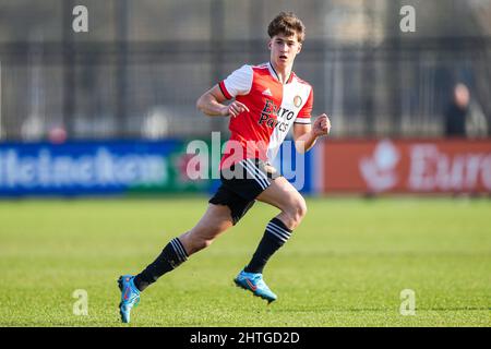 Rotterdam - Lennard Hartjes of Feyenoord O21 during the match between Feyenoord O21 and FC Groningen O21 at Nieuw Varkenoord on 26 February 2022 in Ro Stock Photo