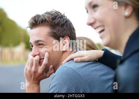 Hahaha. Shot of laughing friends hanging out together. Stock Photo