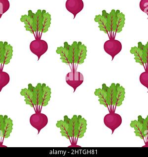 Seamless pattern with beetroots. Vegetable background, vector illustration Stock Vector