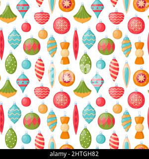 Bright seamless pattern with christmas tree decorations, vector illustration Stock Vector
