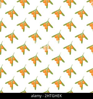 Seamless pattern with sea buckthorn, vector illustration Stock Vector