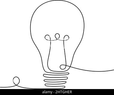 Light bulb in one line drawing, vector illustration Stock Vector