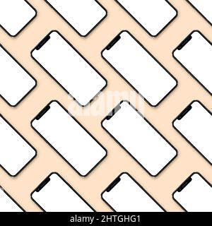 Smartphones UI presentation mockup. Many smartphones on soft pink background. Stock Vector