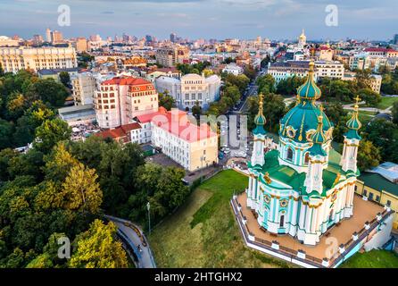 Saint Andrew church and Andriyivskyy Descent in Kyiv, Ukraine Stock Photo