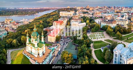 Saint Andrew church and Andriyivskyy Descent in Kyiv, Ukraine Stock Photo