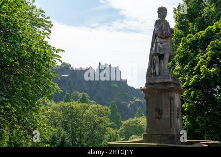 The Allan Ramsay Monument at Princess Street Gardens in Edinburgh Castle, Scotland Stock Photo