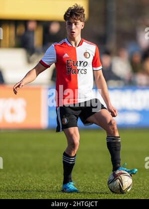 Rotterdam - Lennard Hartjes of Feyenoord O21 during the match between Feyenoord O21 and FC Groningen O21 at Nieuw Varkenoord on 26 February 2022 in Ro Stock Photo