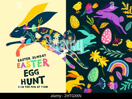 Colourful happy easter egg hunt textures and layouts. Vector illustration. Stock Vector