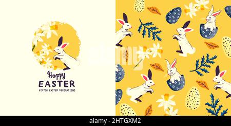 Festive spring and easter decorations and patterns layout background, Vector illustration Stock Vector