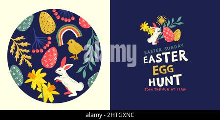 Festive spring and easter decorations and patterns layout design. Vector illustration Stock Vector