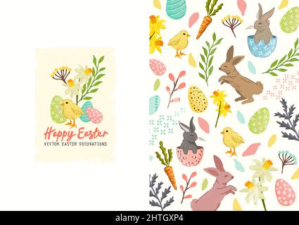 Festive spring and easter decorations layout design. Vector illustration Stock Vector