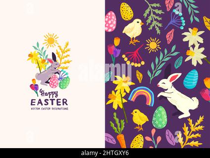 Bright Festive spring and easter decorations layout background -  Vector illustration Stock Vector