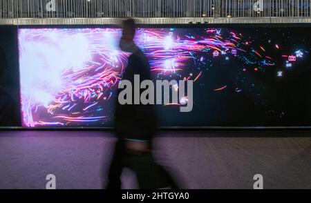 Barcelona,Spain.28 February,2022.  during the first day of the annual Mobile World Congress held in Barcelona Credit: rosdemora/Alamy Live News Stock Photo