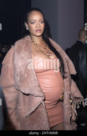 Rihanna (pregnant) attending the Off-White Womenswear Fall/Winter 2022-2023 show Spaceship Earth: An 'Imaginary Experience' at Palais Brongniart during Paris Fashion Week in Paris, France on February 28, 2022. Photo by Aurore Marechal/ABACAPRESS.COM Stock Photo