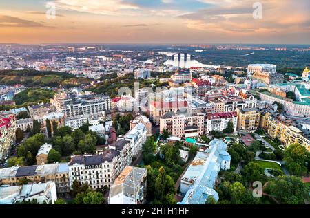 Aerial panorama of Old Kiev in Ukraine Stock Photo