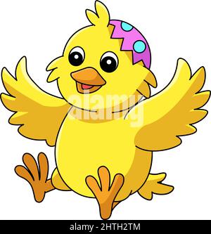 Chick Pop Out In Easter Egg Cartoon Illustration Stock Vector