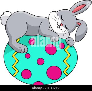 Rabbit Sleeping On Easter Egg Cartoon Illustration Stock Vector