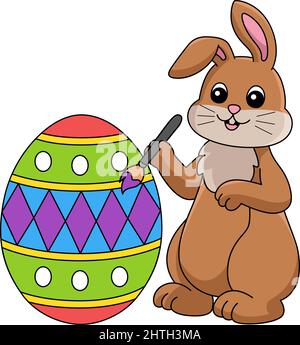 Rabbit Painting Easter Egg Cartoon Illustration Stock Vector