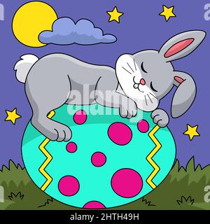 Rabbit Sleeping On Easter Egg Cartoon Illustration Stock Vector
