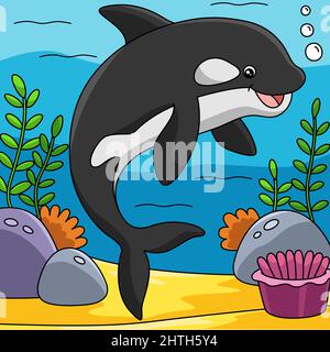 Killer Whale Cartoon Colored Illustration Stock Vector