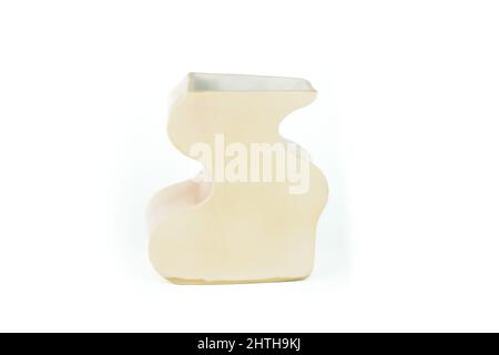 Empty ceramic vase, isolated on white background, side view. Stock Photo