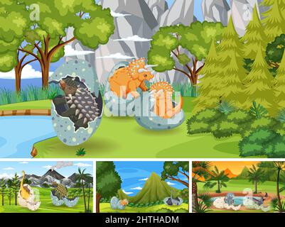 Scene with dinosaur hatching egg illustration Stock Vector Image & Art ...