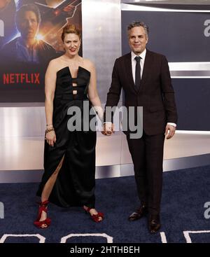 New York, United States. 01st Mar, 2022. Sunrise Coigney and Mark Ruffalo arrive on the red carpet at the Netflix World Premiere of 'The Adam Project' at Alice Tully Hall/Lincoln Center in New York City on Monday, February 28, 2022. Photo by John Angelillo/UPI Credit: UPI/Alamy Live News Stock Photo