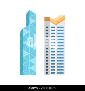 Modern city skyscraper buildings, isolated vector flat cartoon set Stock Vector