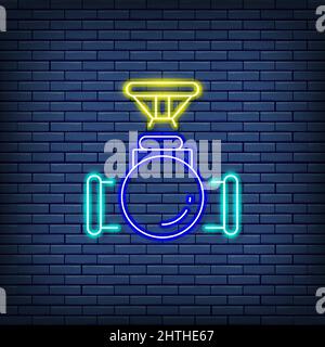 Vector valve, tap, pipe connector neon sign. Stock Vector