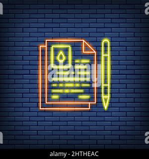 Vector oil contract, water agreement neon sign. Stock Vector