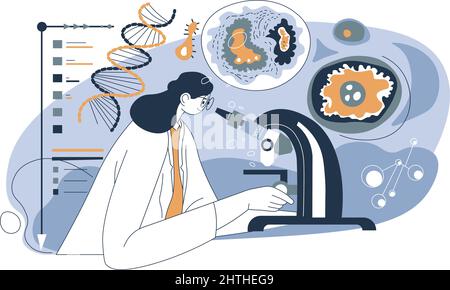 Woman with microscope in laboratory doing research Stock Vector