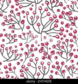 Berries on branches, rowanberry seamless pattern Stock Vector