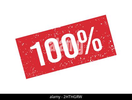 Grunge red 100 percent rubber stamp. One hundred percent seal sign. Stickers set. Grunge vintage square label. Vector illustration isolated on white Stock Vector