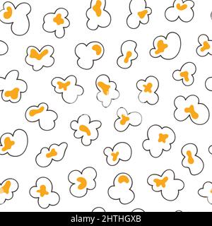 Seamless pattern with popcorn. Hand drawn pop corn with caramel for cinema. Vector illustration in doodle style on white background Stock Vector