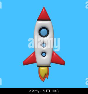 Rocket 3d. Spaceship 3d. Start up 3d. Stock Vector
