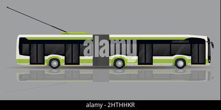 City green articulated trolleybus, side view. City public electric transport. Stock Vector