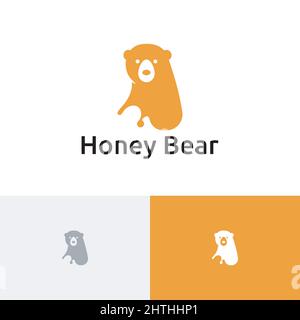 Yellow Honey Bear Sweet Healthy Food Logo Template Stock Vector