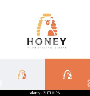 Bee Hive Honey Bear Sweet Healthy Food Logo Template Stock Vector