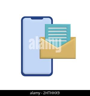 Email on smartphone. Email marketing 3d. 3d vector.  Stock Vector