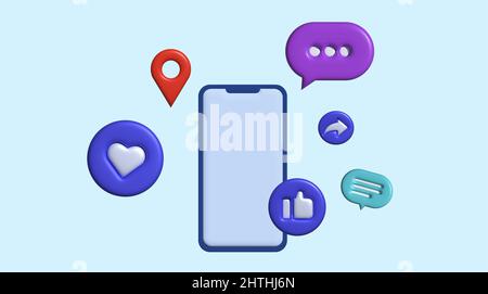 Social media 3d. 3d vector. Social netwrok icons. Smartphone 3d. Stock Vector