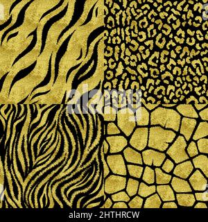 Set of seamless patterns with animal prints. Stock Vector