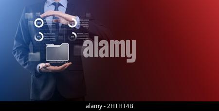 Business developer hand using board framework on virtual modern computer showing innovation Agile software development lean project management tool fa Stock Photo