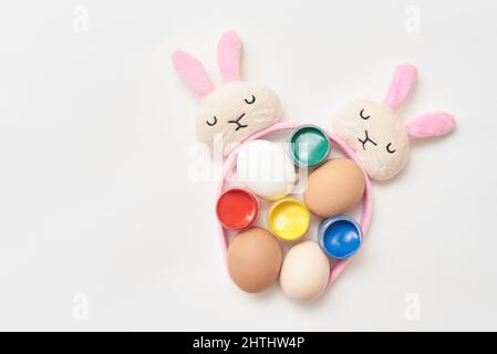 Design template for easter with eggs and paint Stock Photo
